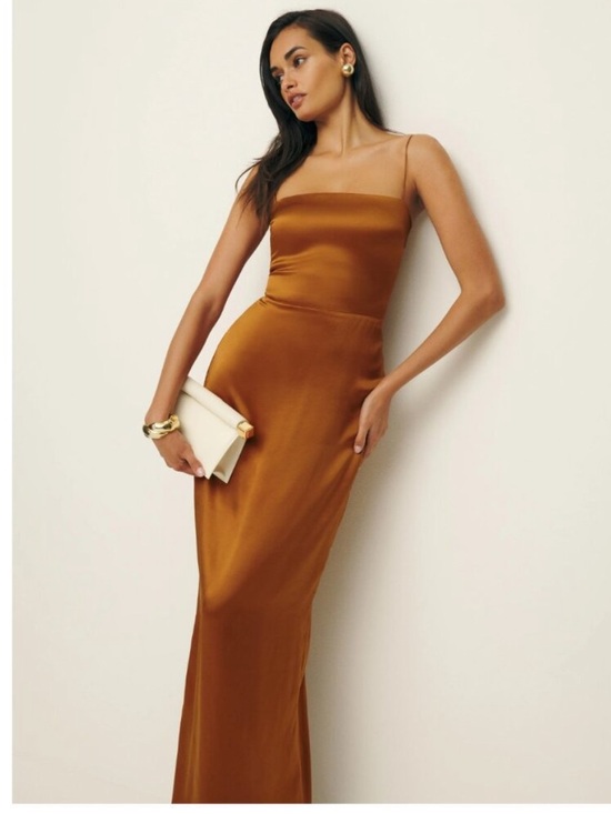 Reformation Dresses & Skirts - Reformation Frankie Slip Dress Silk  Square-Neck Slip Dress in Caramel